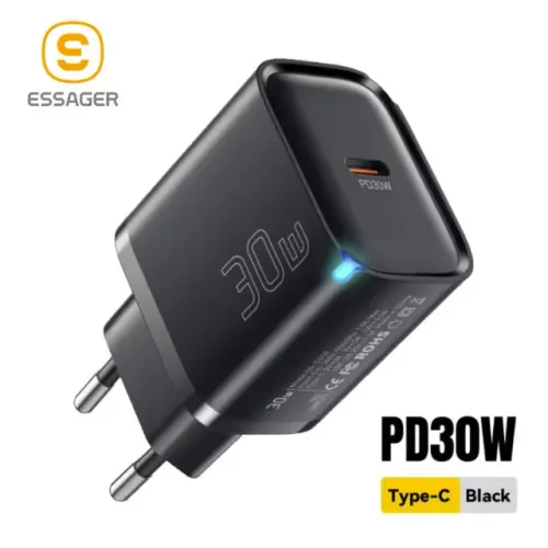 Carregador Essager 30W, Tipo C Turbo ,QC3.0, Rápido, USB-C, Compacto, 12x 4,66