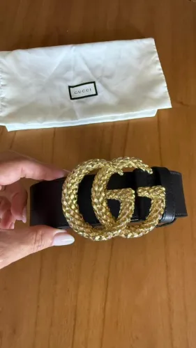 Cinto Gucci Original GG Double G - Couro Preto - Luxo