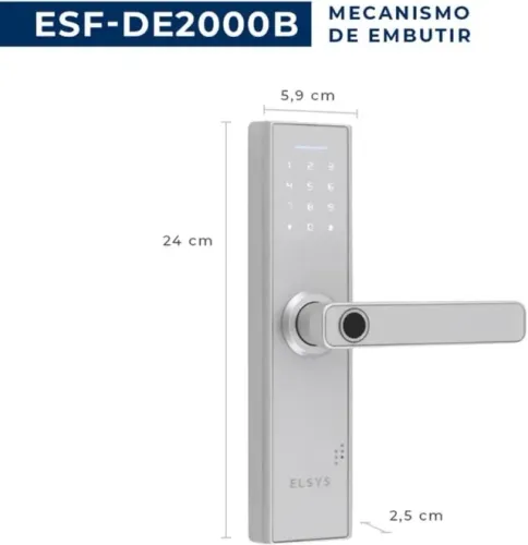 (NOVA) Fechadura Digital de Embutir com Biometria, Elsys, ESF-DE2000B, Prata - Abertura vi