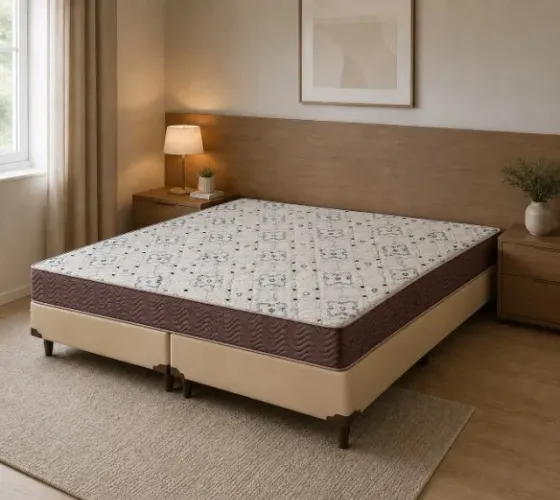 Base Box Casal Bipartido Bege com Colchão Casal D45 Ortobom - Entrega Rápida! 