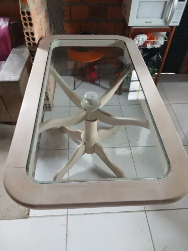 Mesa madeira de vidro