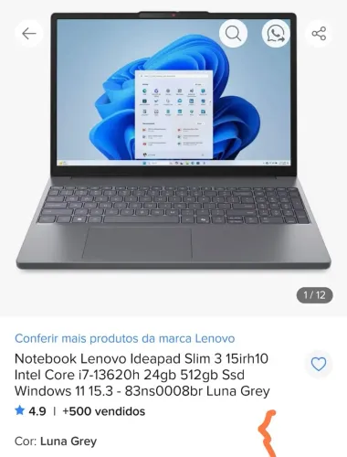 Notebook Lenovo I7 13° 24GB RAM NOVO