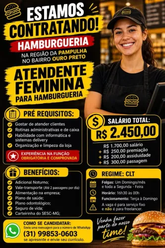 Vaga de Emprego - Hamburgueria - Atendimento