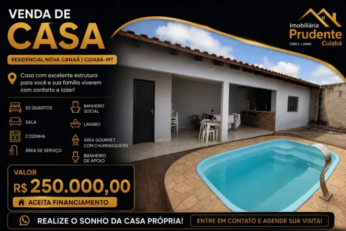 Casa para Venda em Cuiabá, Residencial Nova Canaã, 2 dormitórios, 1 banheiro, 3 vagas