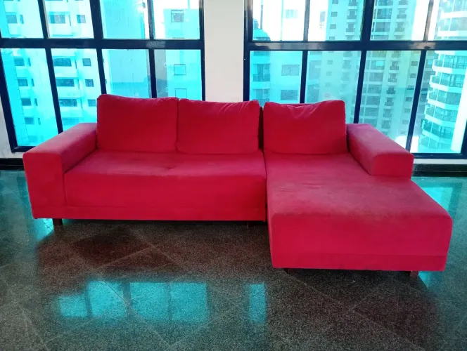 Sofá de Canto em L com Chaise - 3 Lugares Vermelho