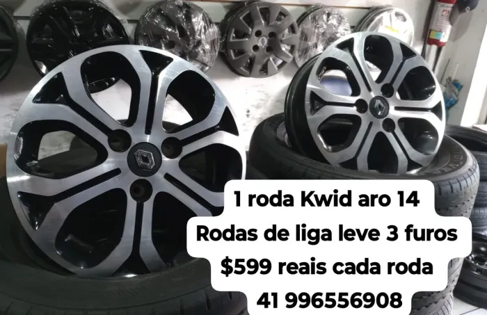 Roda Kwid de liga leve aro 14 roda 3 furos $599 reais cada roda de liga leve