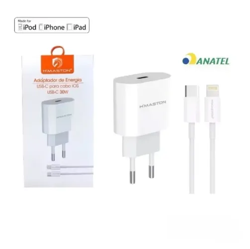 Carregador de iPhone Turbo Completo Hmaston ultra Rápido 30W - Cabo+Fonte