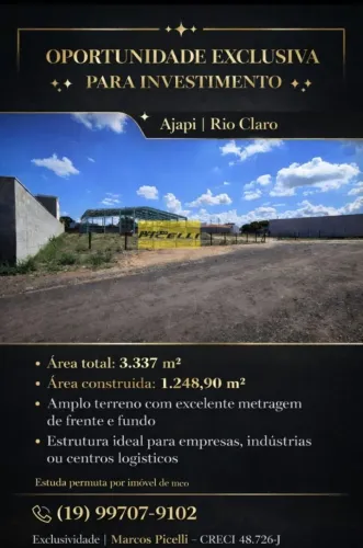 Oportunidade pra vender este mês área comercial de 3377,89m² em Ajapi Rio Claro .