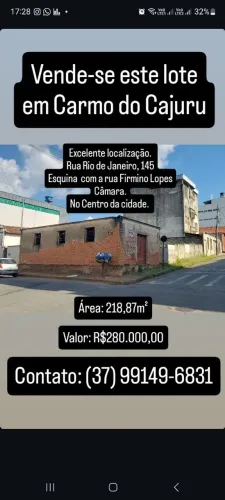 Vendo lote no Centro de Carmo do Cajuru - MG