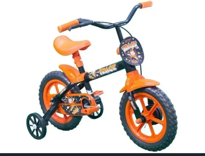Bicicleta Aro 12 Infantil Track Bikes Arco Iris Preto e Laranja com Rodinhas