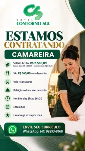 Vaga para camareira de hotel