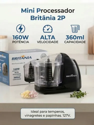 Mini Processador Britânia 2p 160w 360ml Preto 127v Original