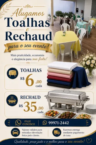 Alugo toalhas e rechaud p seu evento