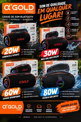 Caixas de Som BLUETOOTH Gold - Tamanhos