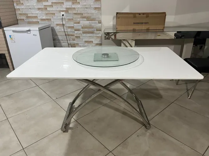 MESA NANOGLASS 1,60 x 0,90 COM BASE EM INOX - OPORTUNIDADE!