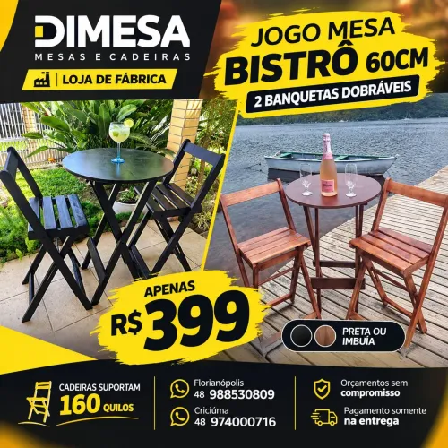 Bistrô 60cm 2 banquetas dobráveis
