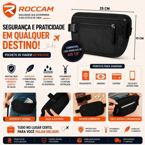 Pochete Doleira NOVA Antifurto Invisível Para Viagem Porta Dólar E Documentos