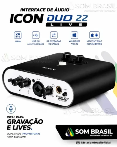 Interface De Áudio Icon Pro Audio Usb 2 Canais Duo22 Live