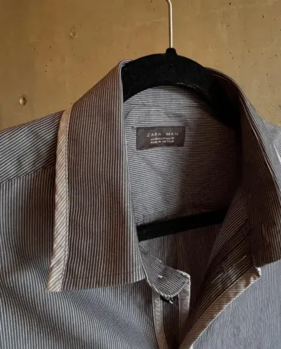 [VENDO] Camisa social Zara man micro-listrada cinza slim fit (tam m) 