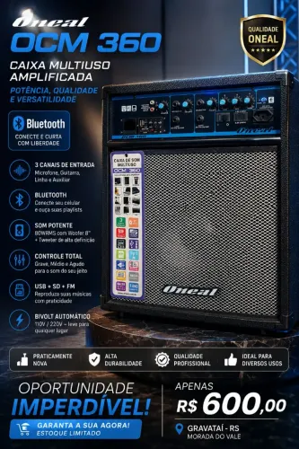 Caixa amplificada oneal ocm 360 **com Bluetooth