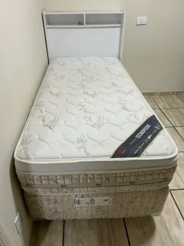 Cama Box Solteiro Castor Premium com Mola Tecnopedic 69×88×188cm - Branco/Bege