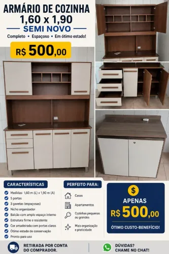 Armário Cozinha 1,60 × 1,90 semi novo excelente
