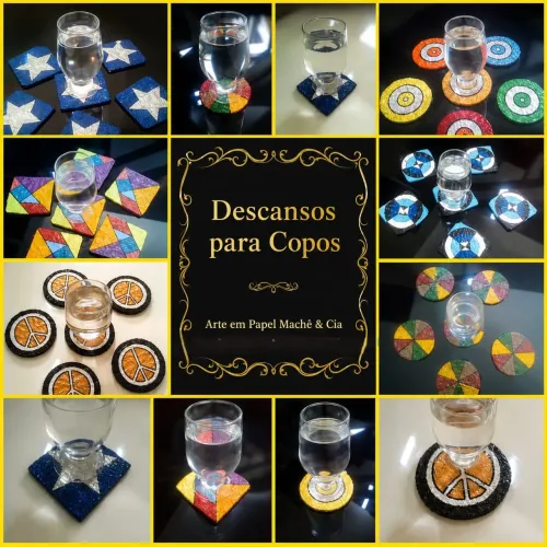 Kit com 6 Descansos de Copo Arte em Papel Mache. Qualquer Modelo da Foto R$75,00