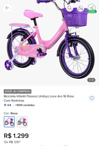 Bicicleta infantil menina 