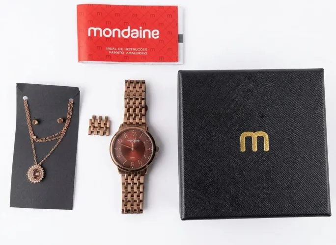 Relogio Feminino Mondaine Bronze Kit Com Semijoias E Caixa