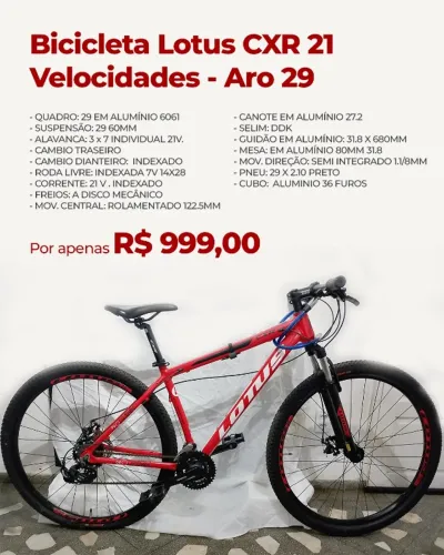 Bicicleta Mountain Bike Lotus CXR Aro 29 | Freio a Disco | Excelente Estado