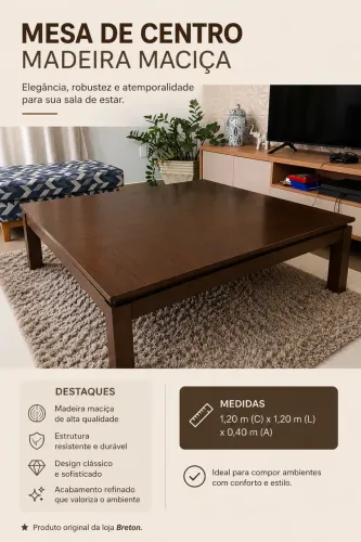 Mesa de centro de madeira maciça 