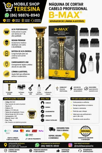 Máquina de Cortar Cabelo Profissional B-MAX Recarregável USB<br>