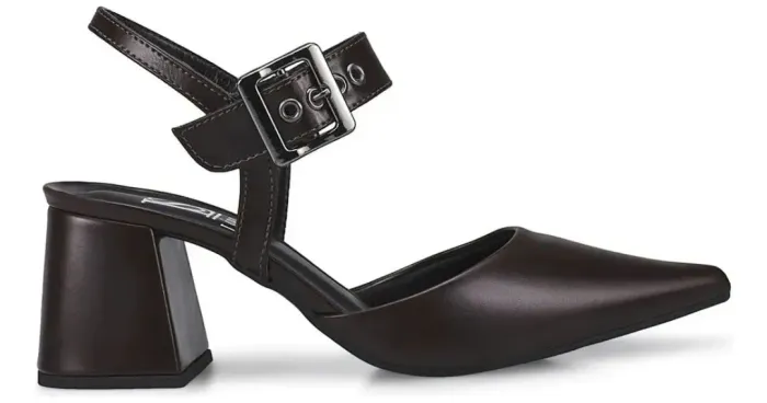 Scarpin Feminino Marrom Café Fivela Sapato Salto Bico Fino 18400