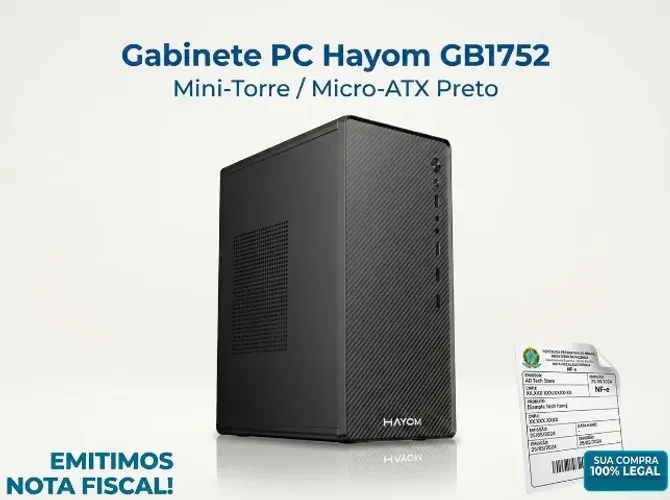 Gabinete PC Hayom GB1752 Mini-Torre Sem Fan e Fonte! Micro-ATX Preto Novo