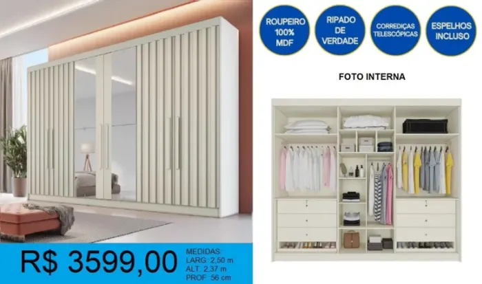 Lindo roupeiro com espelho- compre hoje e receba em até 72 horas 