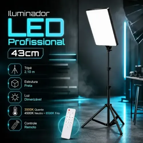 Kit 2 Iluminador/refletor led com controle remoto e tripé ajustável branco quente