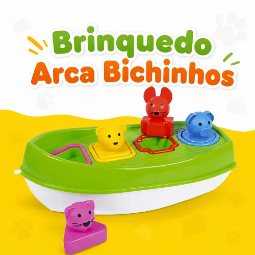 Brinquedo Colorido Arca Com Bichinhos Didático Poliplac