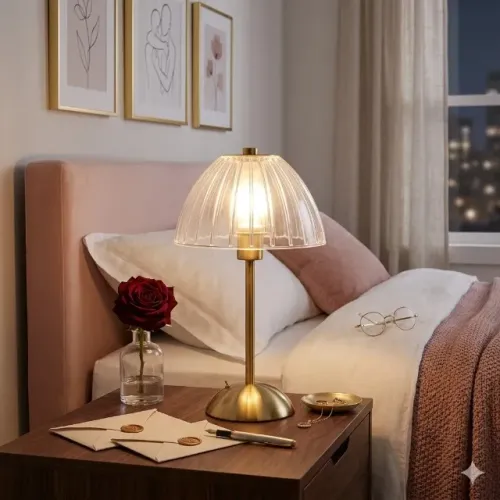 Abajur LED Retrô Dourado Acrílico USB Recarregável Toque