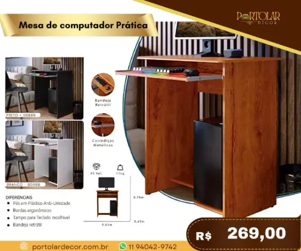 Mesa de computador prática, a pronta entrega 