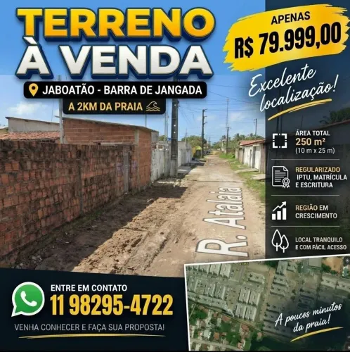 Terreno de 250m² 10 X 25 MT Jaboatão - Barra de Jangada