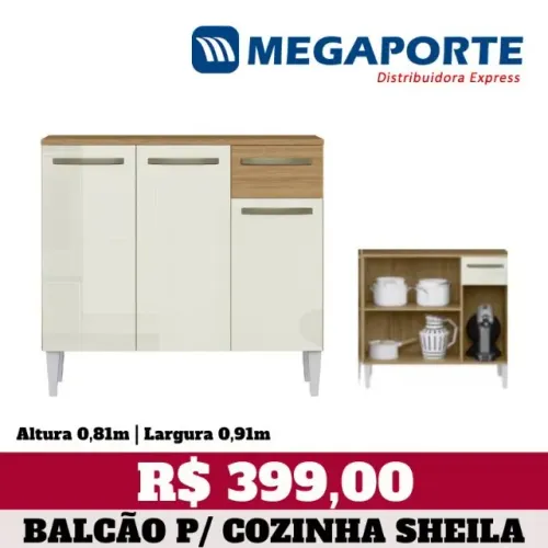 Balcão de Cozinha 0,91m 3 Portas 1 Gaveta (Novo) Entrega Grátis!