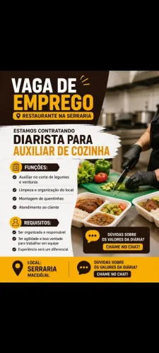 Restaurante contrata diarista auxiliar de cozinha