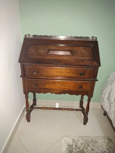 Escrivaninha Secretária Antiga de Madeira com Tampo Basculante