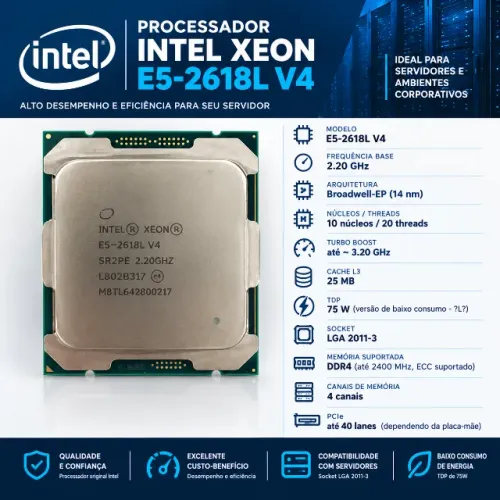 Processador Intel Xeon E5-2618l V4 2.20ghz Sr2pe