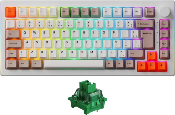Teclado Mecânico Gamer Akko 5075S RGB ABNT2 Switch V3 Pro Matcha Green Branco, 12x 28,44