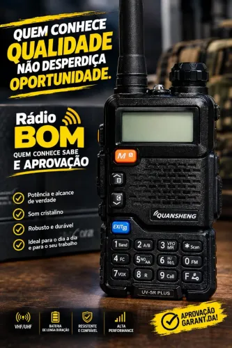 Rádio Quansheng UV-5R PLUS VHF/UHF Portátil 5W - Completo com Bateria, Caixa!