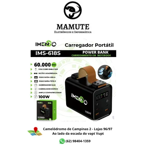 Carregador Portátil Imenso 60.000mAh 100W - Potente e Completo Liga Starlink