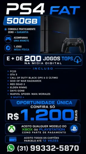 PS4 FAT 500Gb com jogos na no hd pronto pra usar 1200,00
