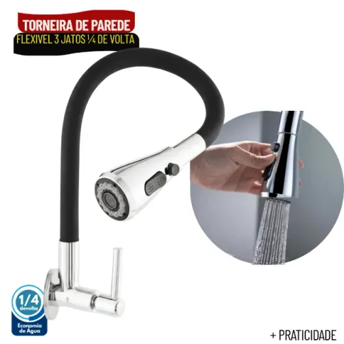 Torneira Gourmet de Parede para Cozinha Flexível em Metal com 3 Funções - SCS27