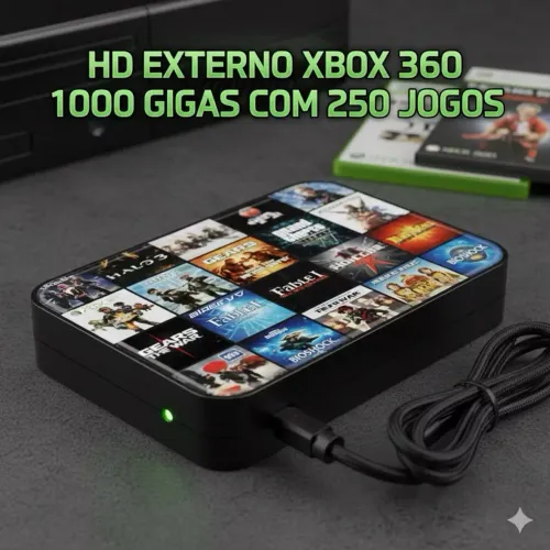 HD externo 1 Tera - 265 Jogos Xbox 360